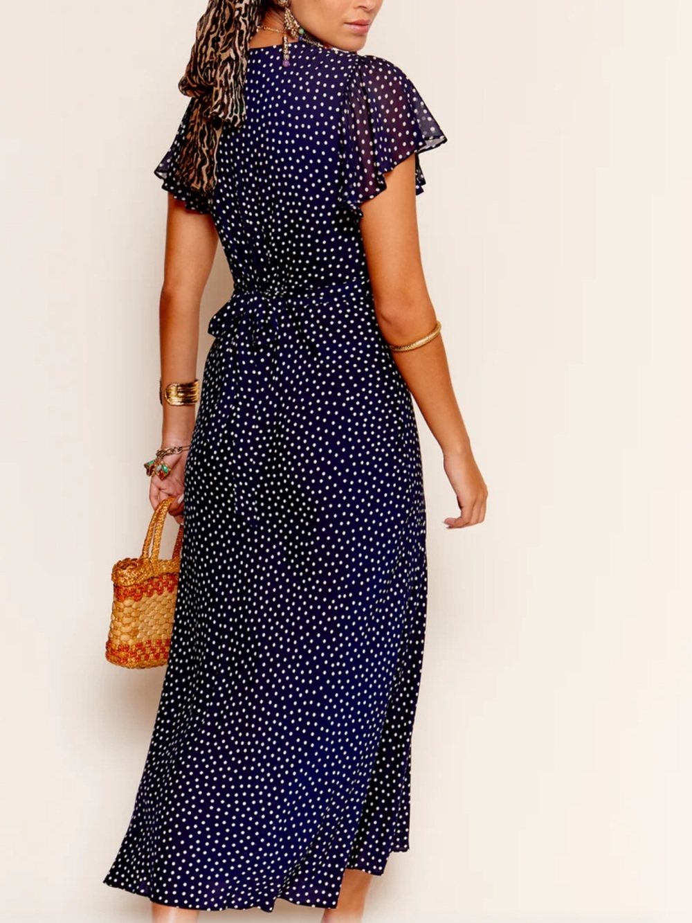 *NWT* RIXO Florida Navy Blue Polka Dot Midi Dress XL/UK 16 - Picture 3 of 7